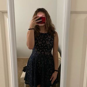 Jodi Kristopher Solid Blue Floral Formal Dress